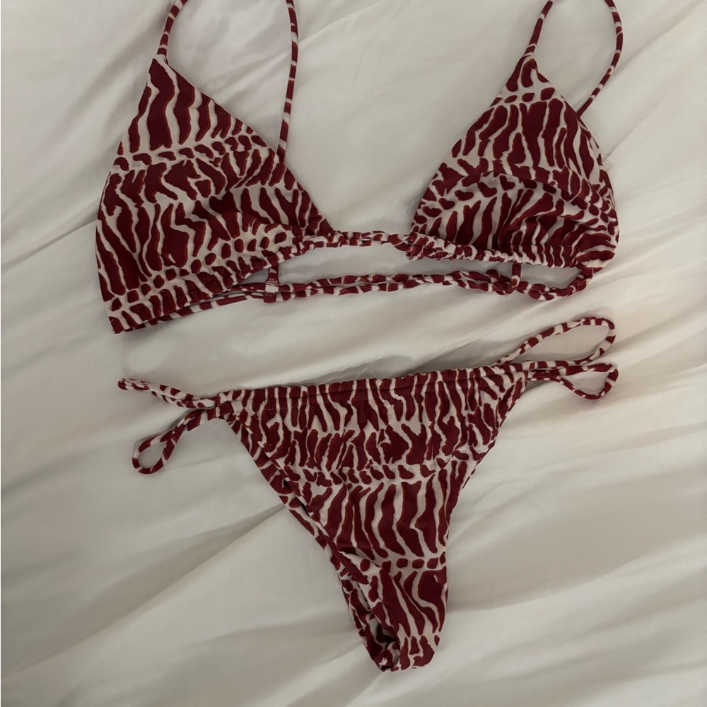 Red Patterned Bikini Set
